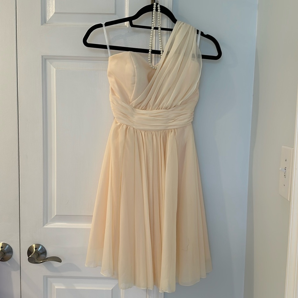 Cocktail Party One Shoulder Mid-length Dress with Custom Pearl Necklace